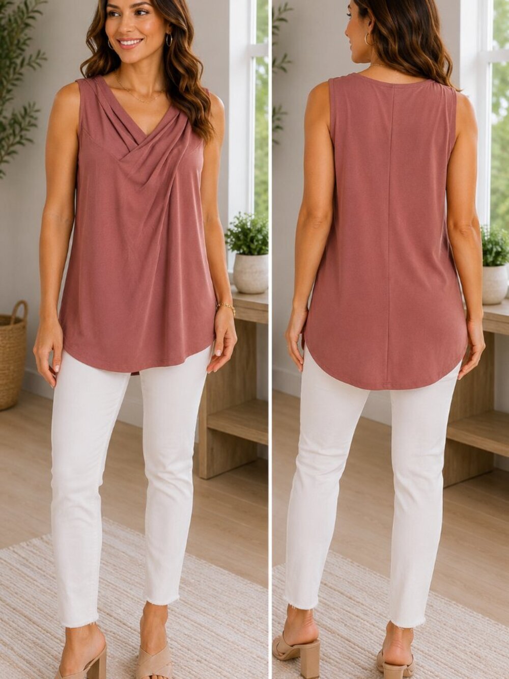 Express Draped V-Neck Sleeveless Tunic Top Mauve Pink Large